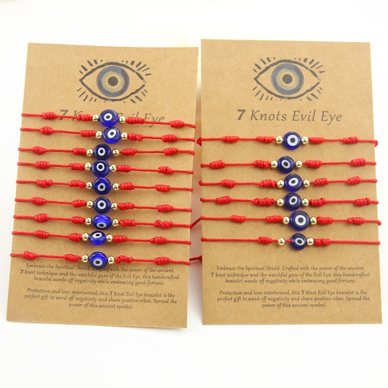 Evil Eye Bracelet Manufacturer - 7 Knots Evil Eye Bracelet Set Red Rope Protection Handmade Spiritual Shield