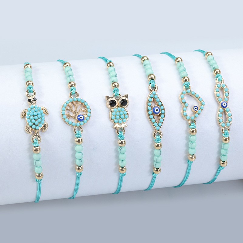 Owl Charm Bracelet Factory - Turquoise Evil Eye Owl Charm Bracelet Set Turtle Owl Heart Charms for Women