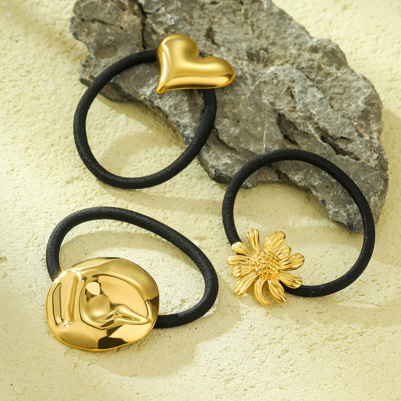 Ponytail Ornament Supplier - 2024 Elegant 18k Gold Waterproof Stainless Steel Heart Daisy Flower Ponytail