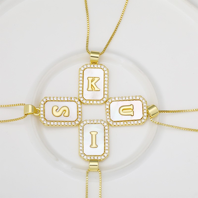 Initial Necklaces Supplier - Dainty Minimalist Mother Of Pearl Shell Letter Charm Box Chain Wholesale