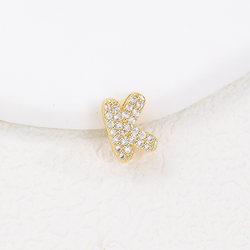 Initial Necklace Factory - Mini Bubble Letter Initial Necklace Gold Diamond Alphabet Balloon Letter for Women