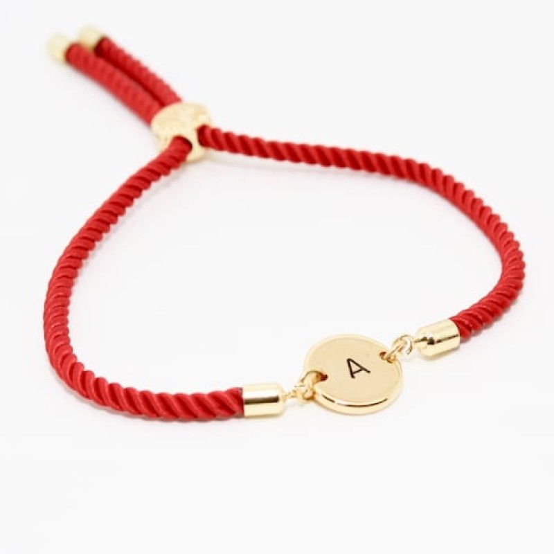 Engraved Bracelet Supplier - Stainless Steel Gold Plated Engraved Alphabet Letter Initials Adjustable Cord Bracelet