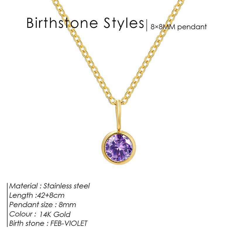 Birthstone Pendant Supplier - 12 Color Zircon Fine Jewelry 14k Gold Stainless Steel Birthstone Necklace