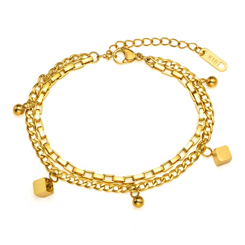 Chain Bracelet Factory - Stacking 18K Gold Plated Chain Green White CZ Women Girl Cubic Zirconia Minimalist