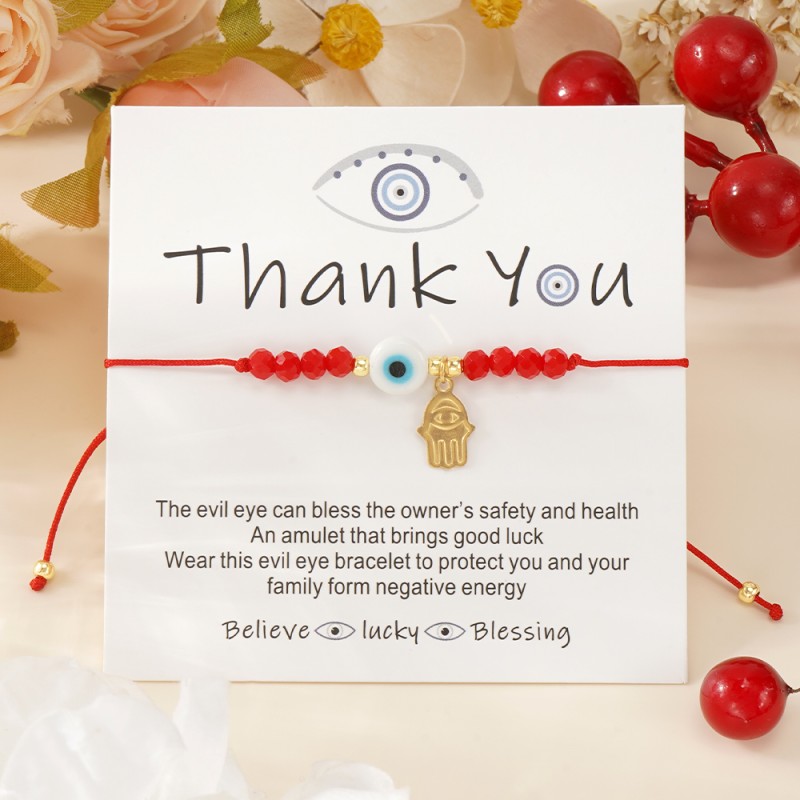 Hamsa Bracelet Factory - Women's Handmade Evil Eye Hamsa Hand Bracelet Set Greeting Card Jewelry Gift
