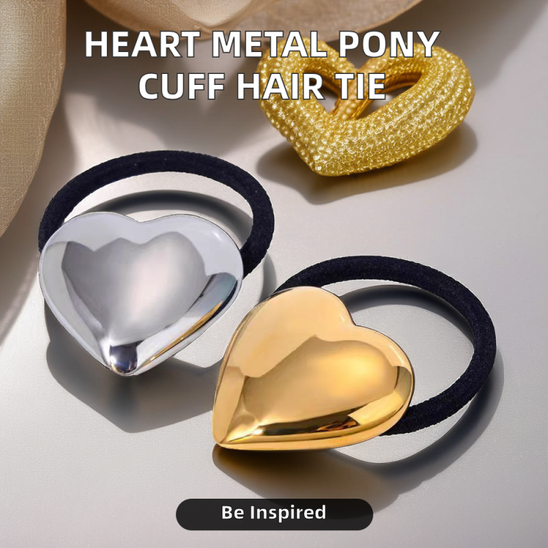Hair Ties Factory - New Design Waterproof Stainless Steel Hair Ties with Heart Rubber Band Pony Cuffs