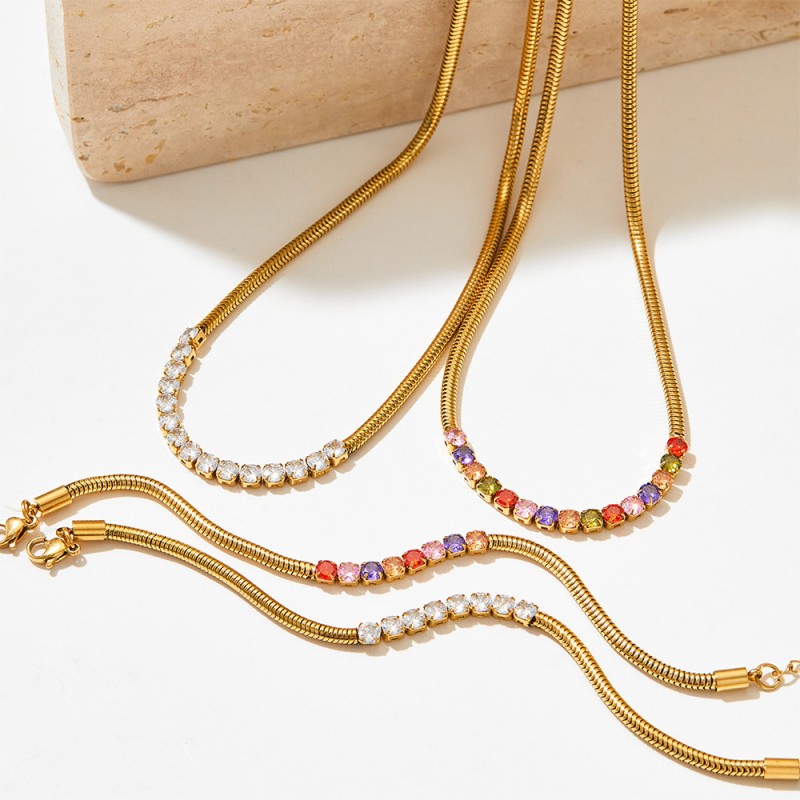 Interlocking Set Factory - Stainless Steel Waterproof Non Tarnish 18K Gold Plated Interlocking Link Jewelry Set