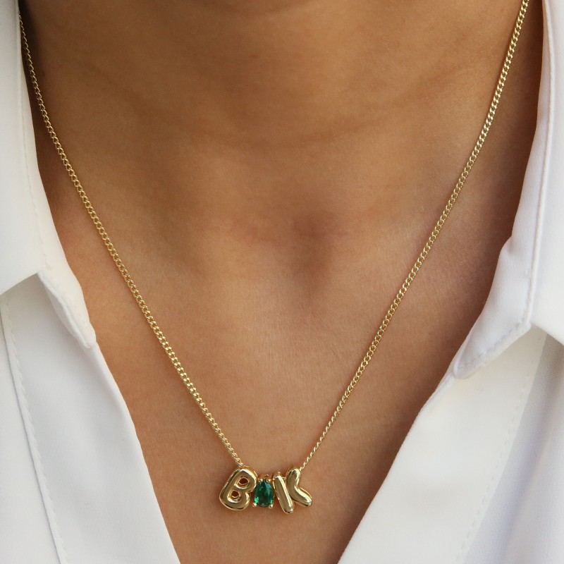 Personalized Necklace Factory - Minimalist 18K Gold Zirconia Waterdrop 12 Birthstone Alphabet Bubble Letter