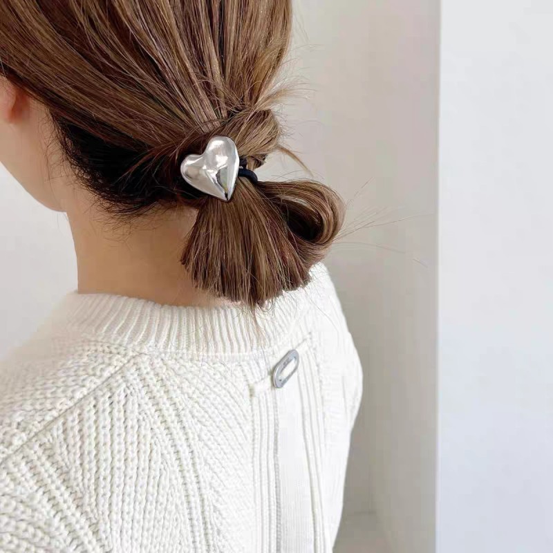 Hair Ties Factory - New Design Waterproof Stainless Steel Hair Ties with Heart Rubber Band Pony Cuffs