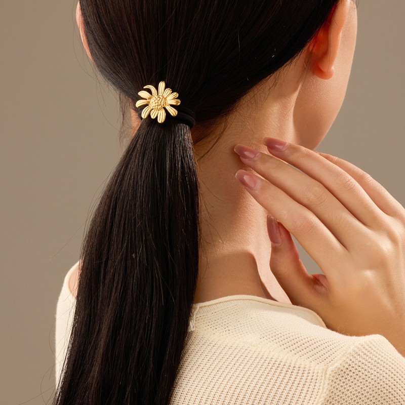 Ponytail Ornament Supplier - 2024 Elegant 18k Gold Waterproof Stainless Steel Heart Daisy Flower Ponytail