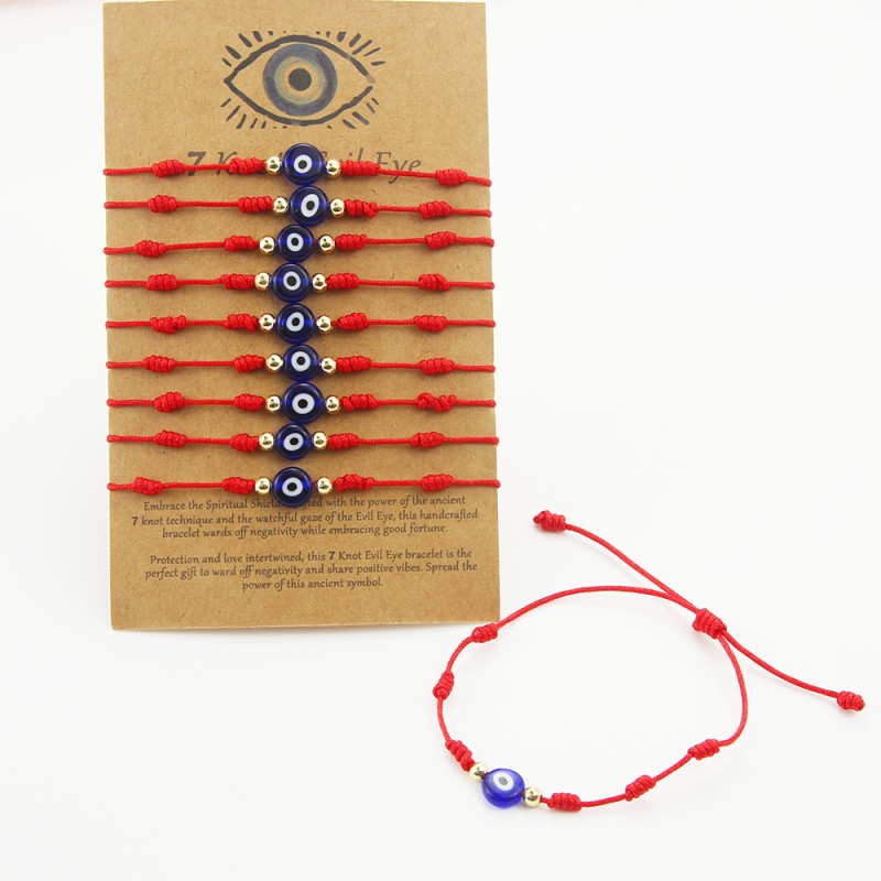 Evil Eye Bracelet Manufacturer - 7 Knots Evil Eye Bracelet Set Red Rope Protection Handmade Spiritual Shield