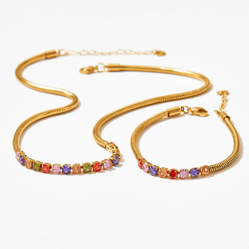 Interlocking Set Factory - Stainless Steel Waterproof Non Tarnish 18K Gold Plated Interlocking Link Jewelry Set