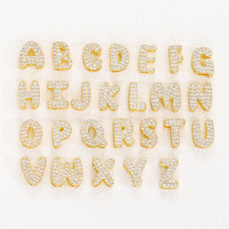 Initial Necklace Factory - Mini Bubble Letter Initial Necklace Gold Diamond Alphabet Balloon Letter for Women