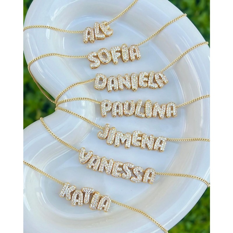 Mini Bubble Necklace Supplier - Zircon Mini 3D Bubble Letter Necklace Balloon Letter Puff Initial Jewelry