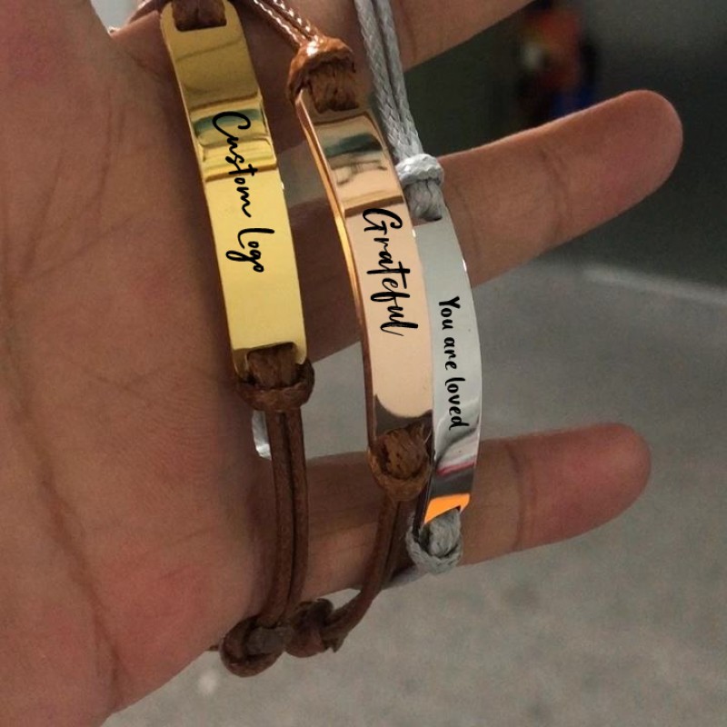 Strand Bracelet Factory - Custom Adjustable Stainless Steel Strand Friendship Bracelet with Engraveable Blank Charm