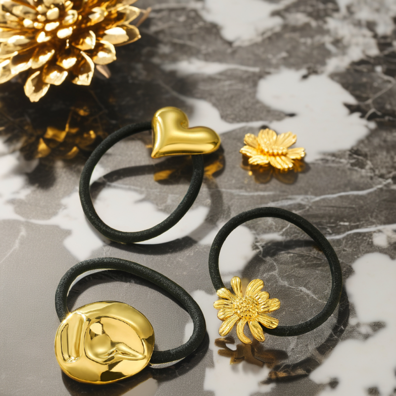 Ponytail Ornament Supplier - 2024 Elegant 18k Gold Waterproof Stainless Steel Heart Daisy Flower Ponytail