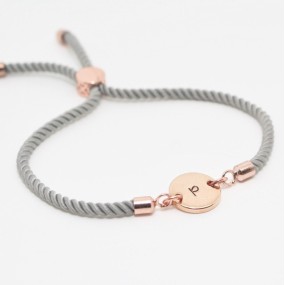 Initial Heart Bracelet Factory - Personalized Stainless Steel Initial Heart Charm Rope Cord Bracelet for Valentines