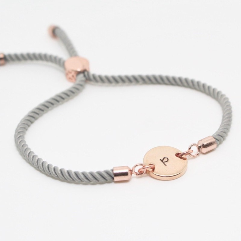 Initial Heart Bracelet Factory - Personalized Stainless Steel Initial Heart Charm Rope Cord Bracelet for Valentines