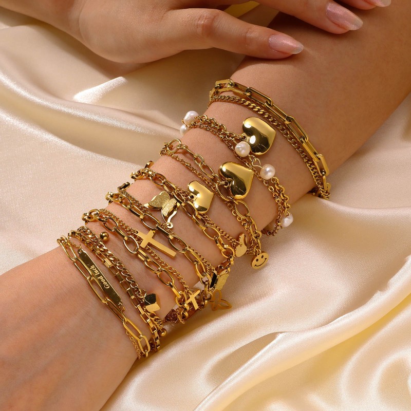 Chain Bracelet Factory - Stacking 18K Gold Plated Chain Green White CZ Women Girl Cubic Zirconia Minimalist