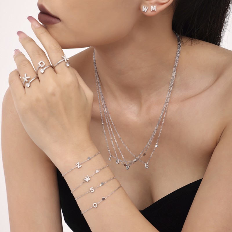 Open Ring Set Factory - Summer 2025 New Open Ring Titanium Steel Necklace Zircon Colorfast Earrings Bracelets Set