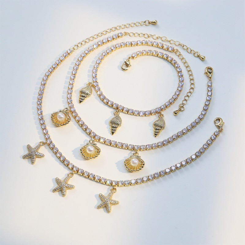 Starfish Anklet Manufacturer - 2025 Summer Bohemian Starfish Shell Tennis Chain Anklet Beach Foot Jewelry