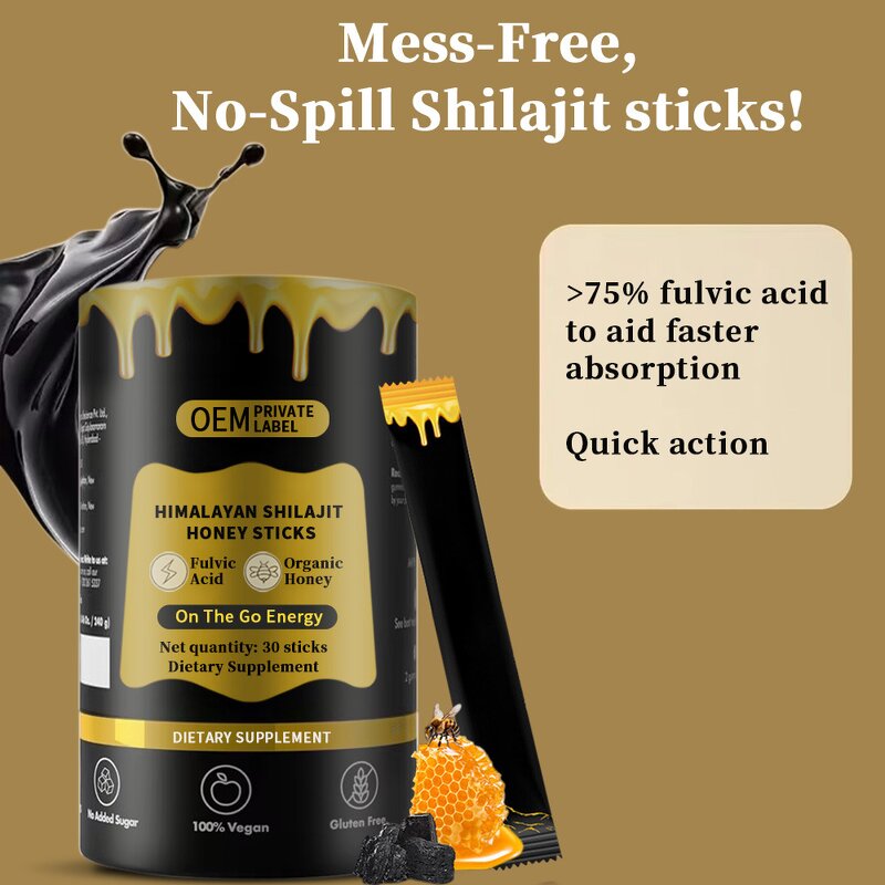 Shilajit Honey Sticks Manufacturer - Lab Tested, 85+ Minerals, 30g Bottle