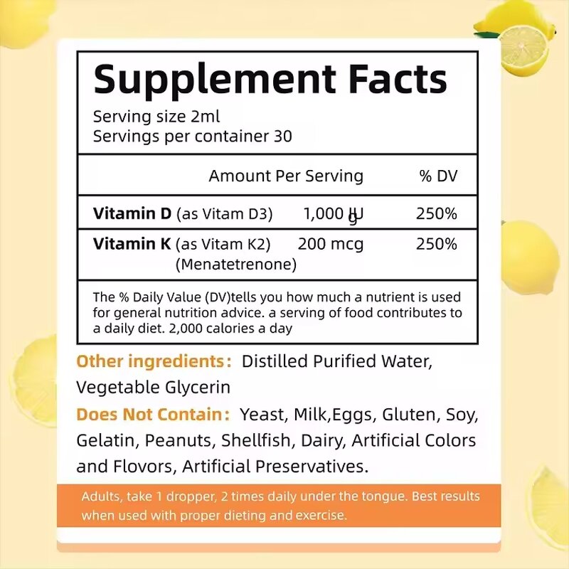 Vitamin D3 K2 Liquid Drops Manufacturer - Food Grade for Adult Immune Support