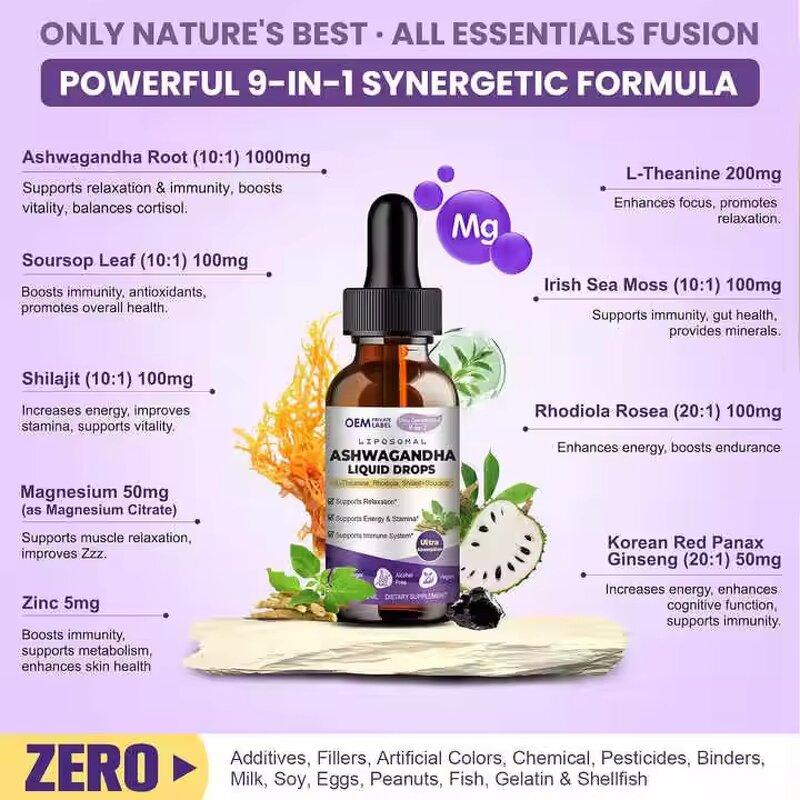 Ashwagandha Organic Liquid Drops Manufacturer - KSM-66 for Sleep & Mood Support