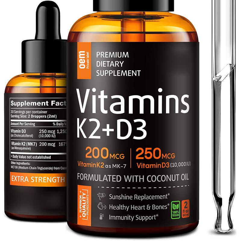 Liquid Vitamin D3 + K2 Drops Manufacturer - Private Label for Adult Bone & Immune Health