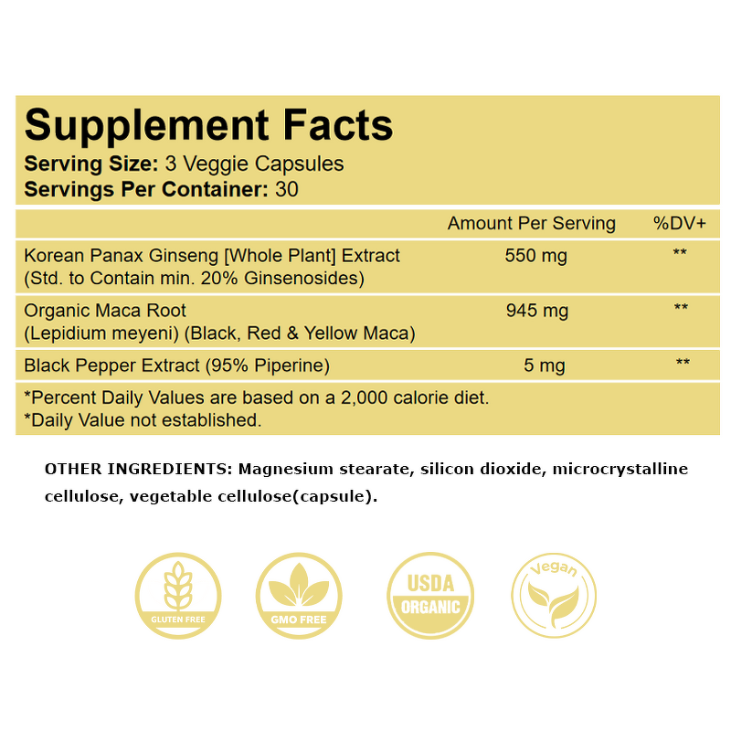 Maca Ginseng Extract Manufacturer - Organic with Black Pepper for Enhanced Absorption