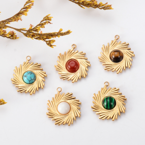 Stainless Steel Sun Pendant Manufacturer - Bohemian Charm Natural Stone Textured Sunflower