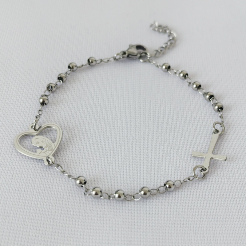 Stainless Steel Rosary Bracelet Manufacturer - Christian Cross Virgin Mary Gold Plated