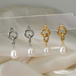 Stainless Steel Dangle Earrings Supplier - Pearl Earrings Tarnish Free Women Fashion Jewelry