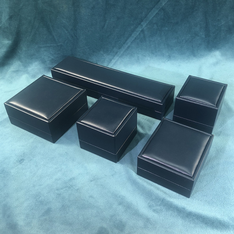 PU Leather Jewelry Box Manufacturer - Brush Dark Blue OEM Logo Ring Pendant Bangle