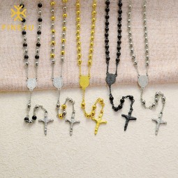 Stainless Steel Rosary Necklace Factory - Long Prayer Beads Cross Religious Jewelry