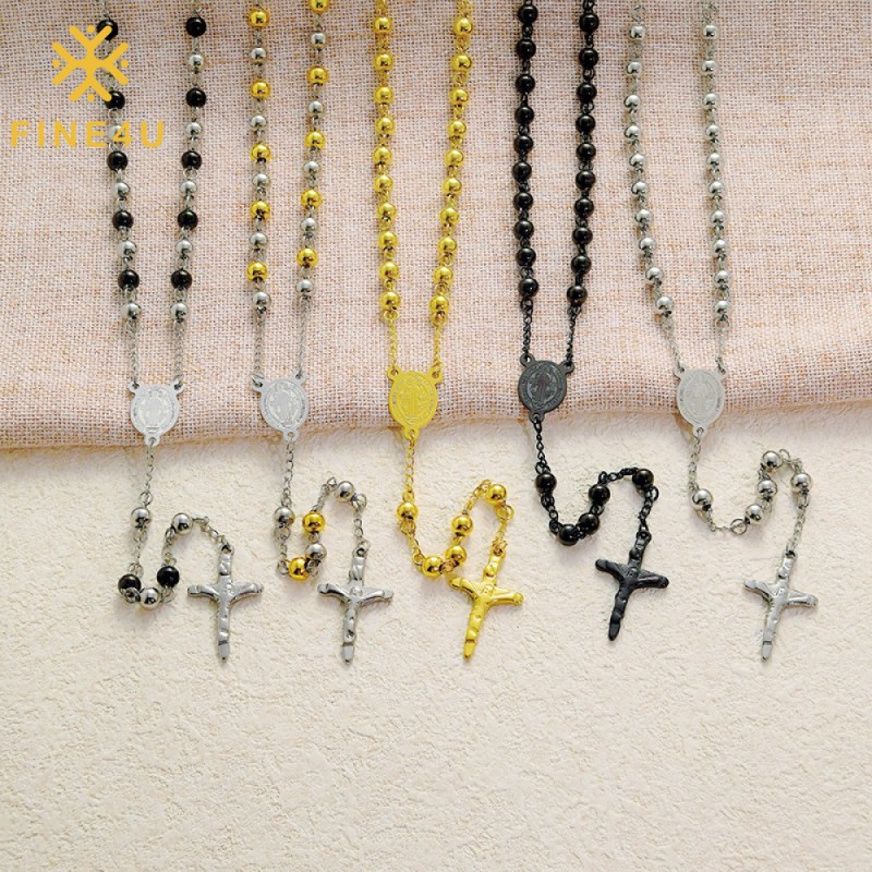 Stainless Steel Rosary Necklace Factory - Long Prayer Beads Cross Religious Jewelry