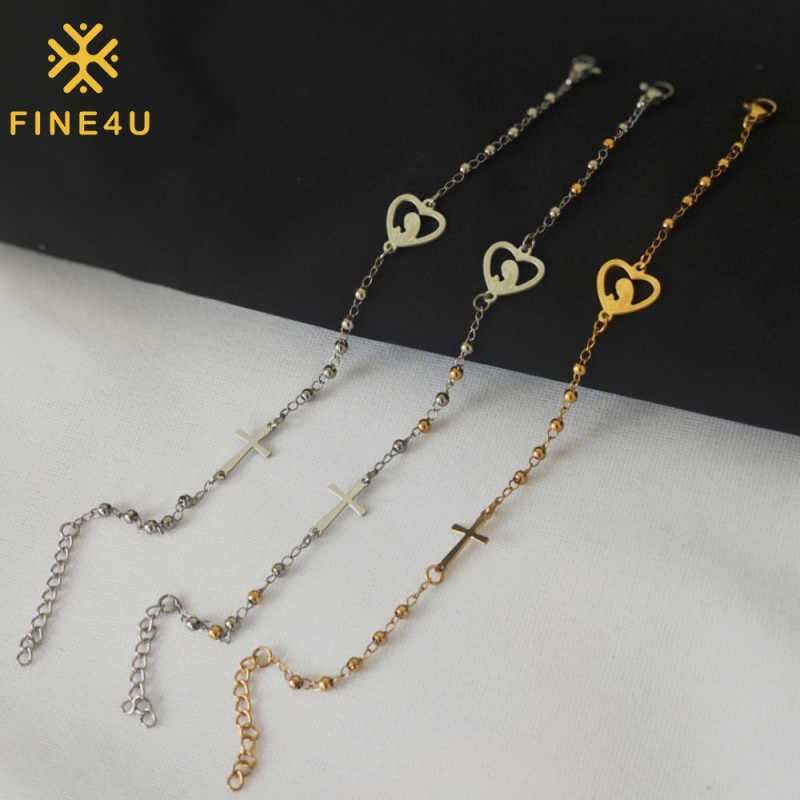 Stainless Steel Rosary Bracelet Manufacturer - Christian Cross Virgin Mary Gold Plated