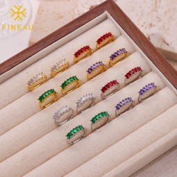 Stainless Steel Hoop Earrings Manufacturer - Gold Plated Colorful Zircon Baguette Women Jewelry