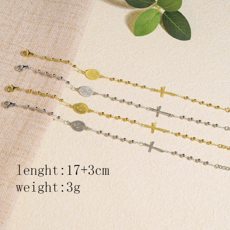 Stainless Steel Rosary Bracelet Manufacturer - Christian Cross Virgin Mary Gold Plated