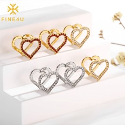 Stainless Steel Earrings Supplier - Gold Plated Heart Star Double Sided Diamond Ladies