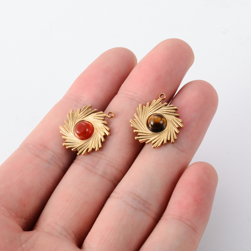 Stainless Steel Sun Pendant Manufacturer - Bohemian Charm Natural Stone Textured Sunflower