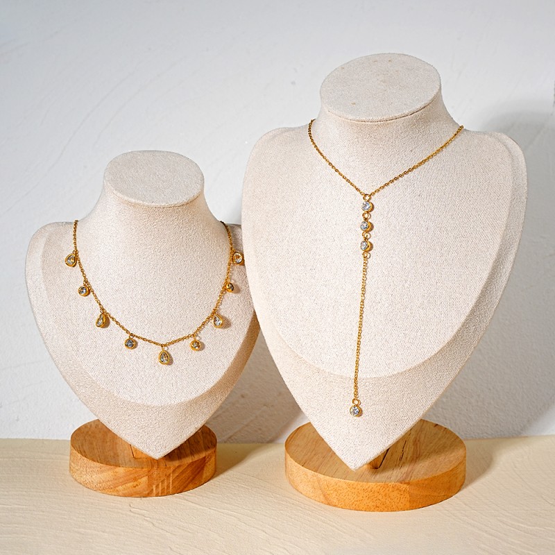 Stainless Steel Tassel Necklace Factory - Gold Plated Bead Chain Zircon Y-shaped Pendant