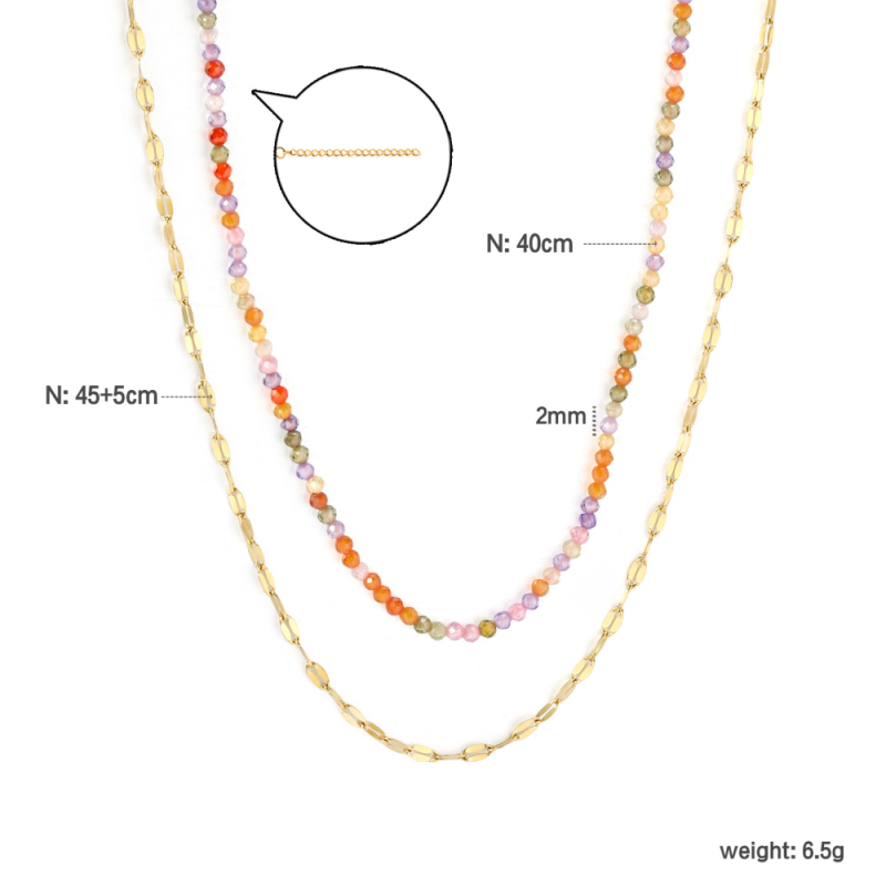 Stainless Steel Beaded Necklace Factory - Gold Plated Crystal Zircon Faceted Bead Classic