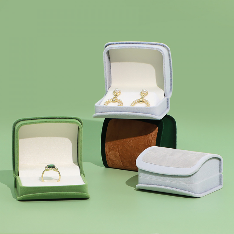 Velvet Jewelry Box Factory - Green Custom Logo Gray Flannel Necklace Ring Boxes