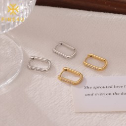 Stainless Steel Square Earrings Manufacturer - Gold Plated U-Shaped Zircon Stud Women Jewelry