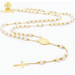 Stainless Steel Rosary Necklace Factory - Gold Plated Virgin Mary Pearl Beaded Religious