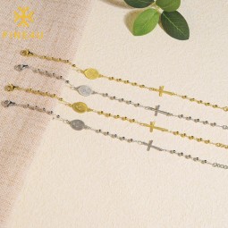 Stainless Steel Rosary Bracelet Manufacturer - Christian Cross Virgin Mary Gold Plated