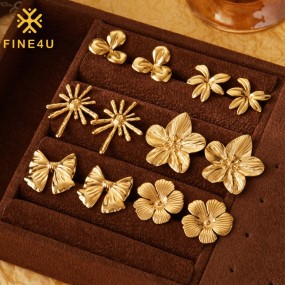 Stainless Steel Jewelry Set Manufacturer - Gold Plated Flower Bow Necklace Earrings 6 Styles