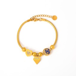 Stainless Steel Bangle Bracelet Factory - Gold Plated Snake Chain Enamel Moon Star Heart