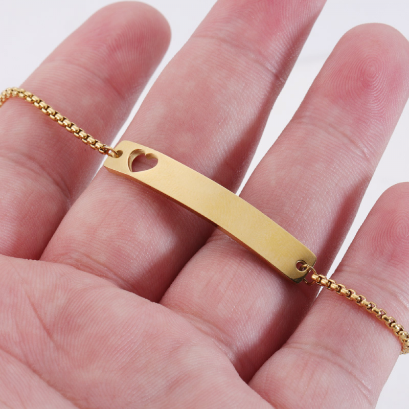 Stainless Steel Custom Bracelet Manufacturer - Laser Heart Blank Bar Diy Print Waterproof